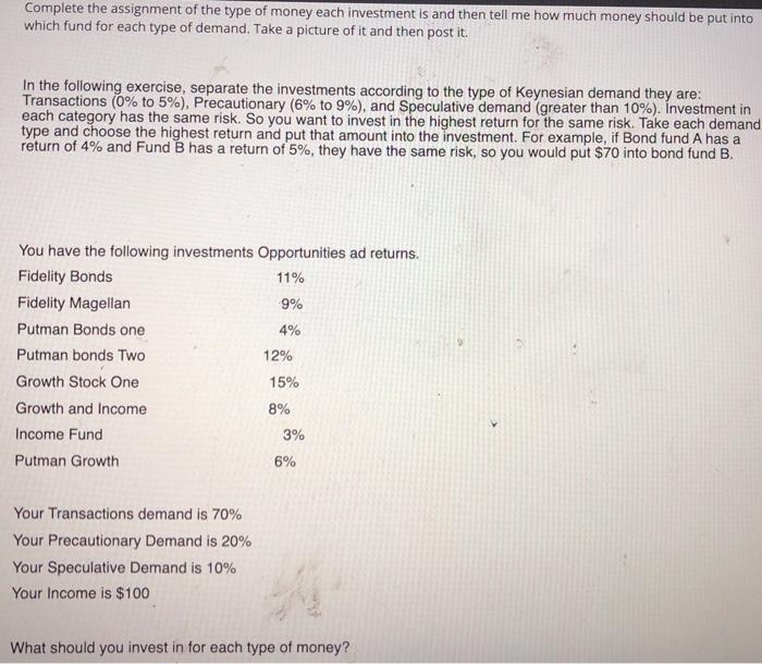 Solved Complete the assignment of the type of money each