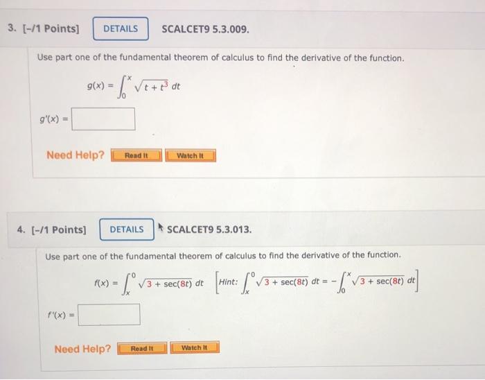 Solved 3. [-/1 Points] DETAILS SCALCET9 5.3.009. Use part | Chegg.com