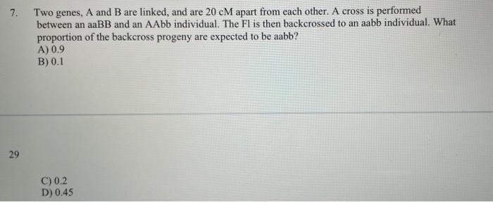 Solved 7. Two Genes, A And B Are Linked, And Are 20 CM Apart | Chegg.com