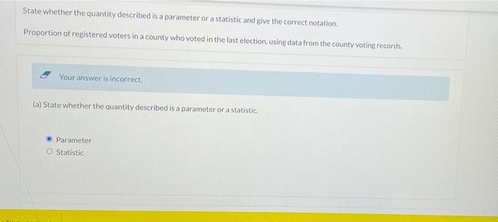 Solved State whether the quantity described is a parameter | Chegg.com