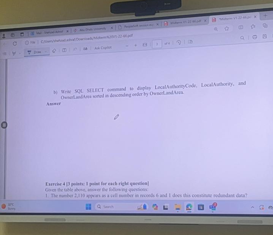 Solved b) ﻿Write SQL SELECT command to display | Chegg.com