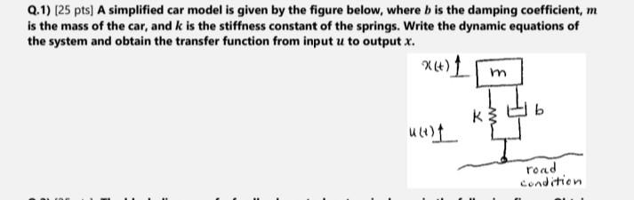 Solved Q.1) (25 pts) A simplified car model is given by the | Chegg.com