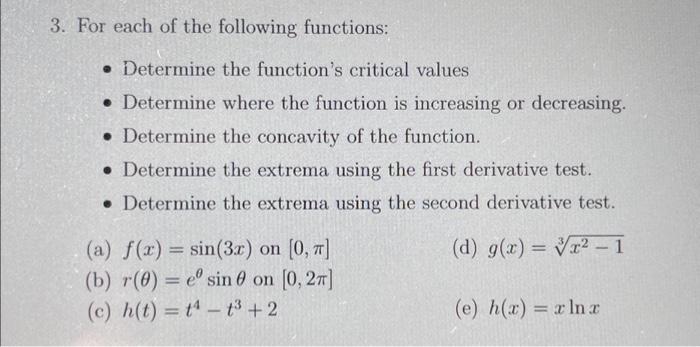 Solved 3. For Each Of The Following Functions: • Determine 