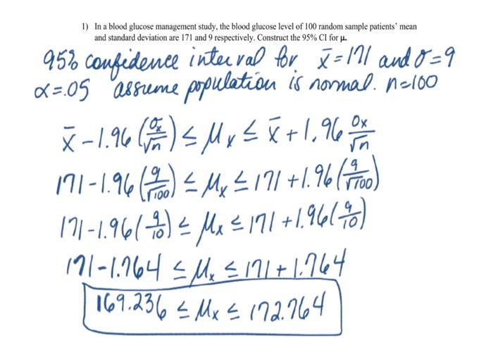 Solved 1) In A Blood Glucose Management Study, The Blood 