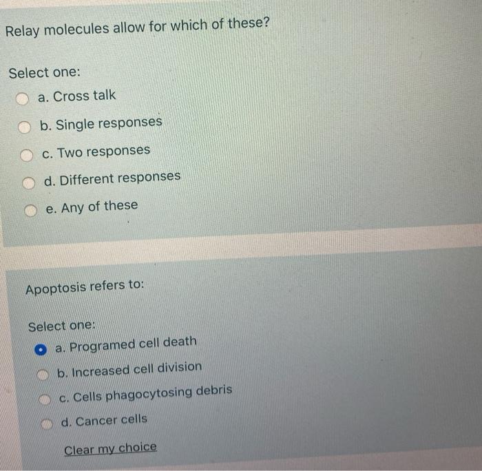 Solved Relay molecules allow for which of these? Select one