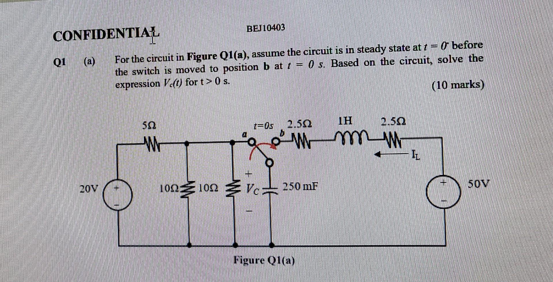 Solved CONFIDENTIAL Q1 For the circuit in Figure Q1(a), | Chegg.com