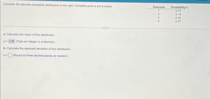 Solved Consider the discrete probability distribution to the | Chegg.com