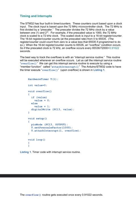 Solved Timing and Interrupts The STM32 has four built-in | Chegg.com