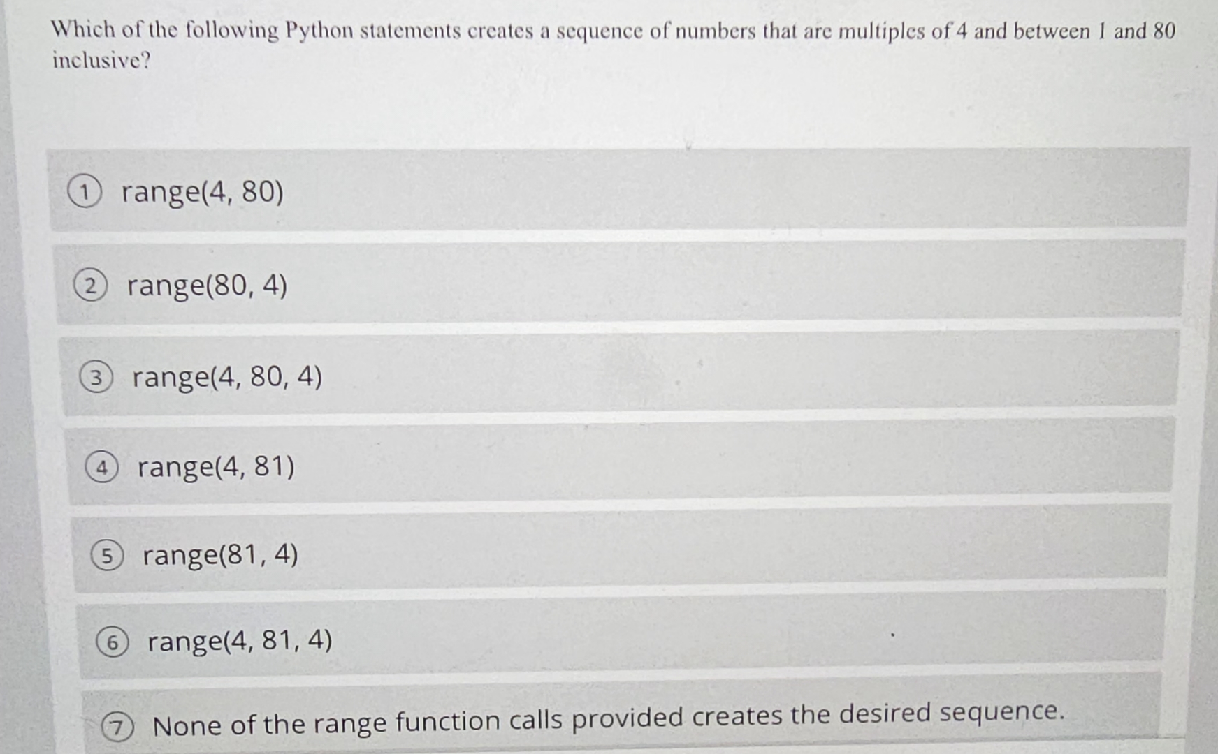 Solved Which of the following Python statements creates a | Chegg.com