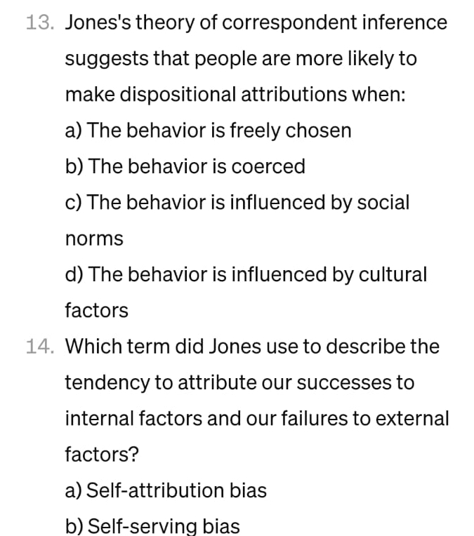 Solved Jones's theory of correspondent inference suggests | Chegg.com