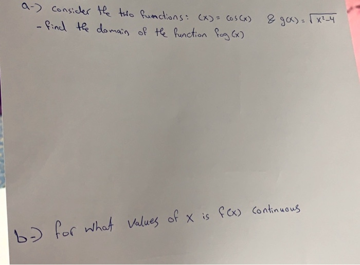 Solved a-) consider the two functions: (x) = cos(x) - find | Chegg.com