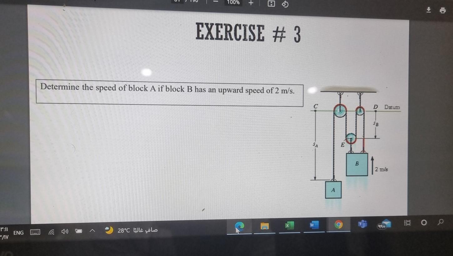 Solved 100% + EXERCISE # 3 Determine The Speed Of Block A If | Chegg.com