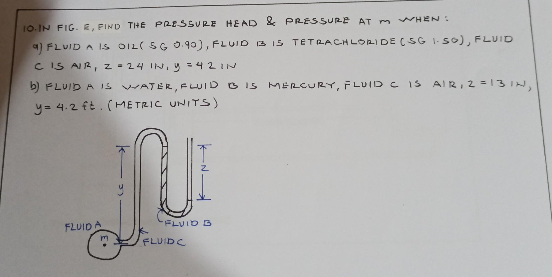 Solved 10.IN FIG. E, FIND THE PRESSURE HEAD \& PRESSURE AT m | Chegg.com