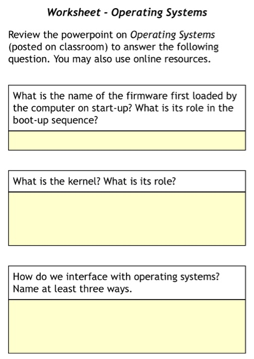 Solved Worksheet - Operating Systems Review the powerpoint | Chegg.com