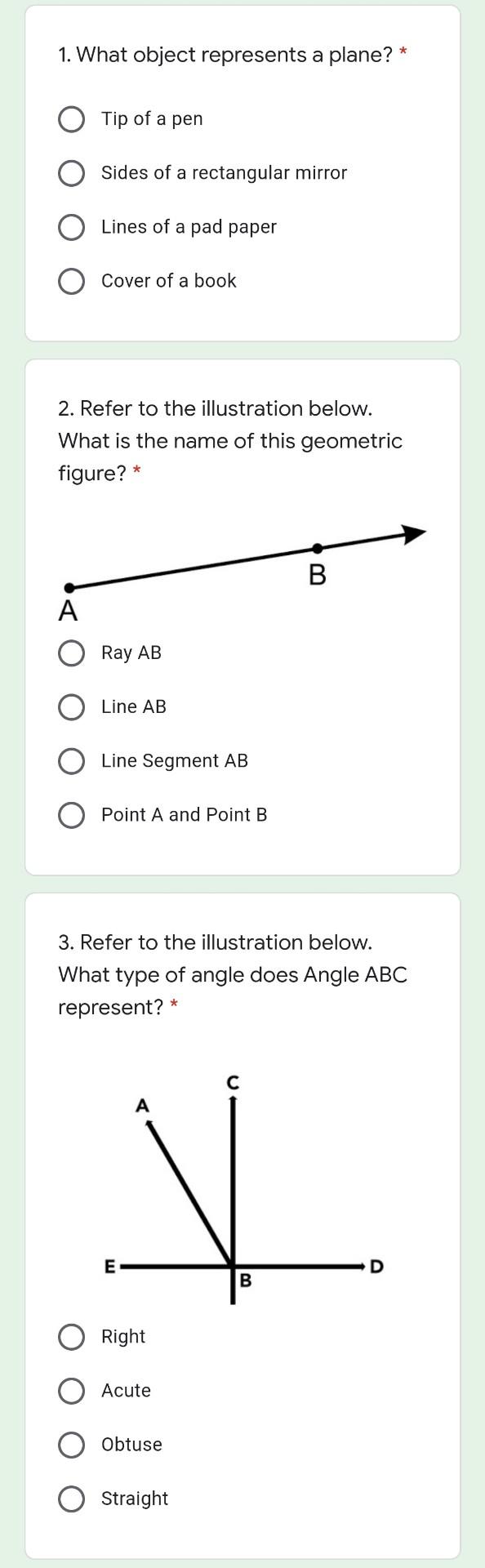 Solved 1. What object represents a plane? * Tip of a pen