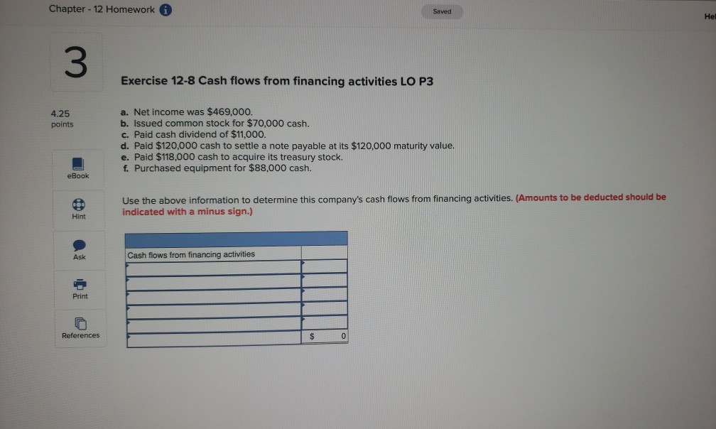 Solved Chapter - 12 Homework Saved Exercise 12-8 Cash flows | Chegg.com