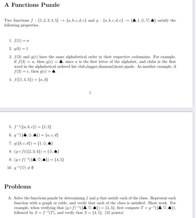 Solved A Functions Puzzle Two Functions 1 2 3 4 5 Chegg Com