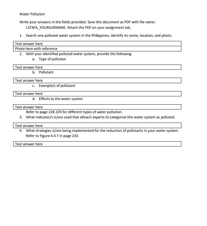 Solved Water Pollution Write your answers in the fields