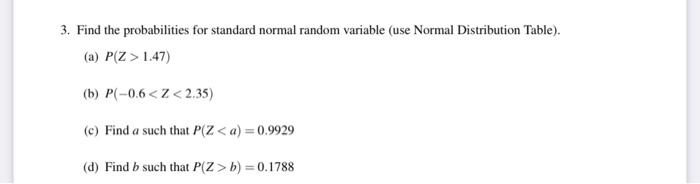 Solved 3. Find the probabilities for standard normal random | Chegg.com