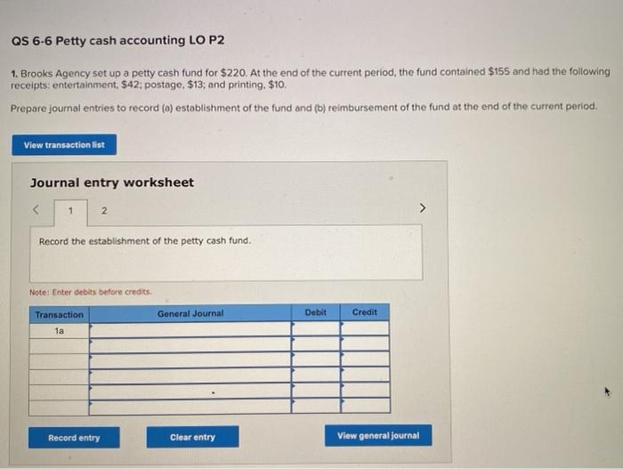 Solved QS 6-5 Cash Over and Short LO P1 Record the journal | Chegg.com