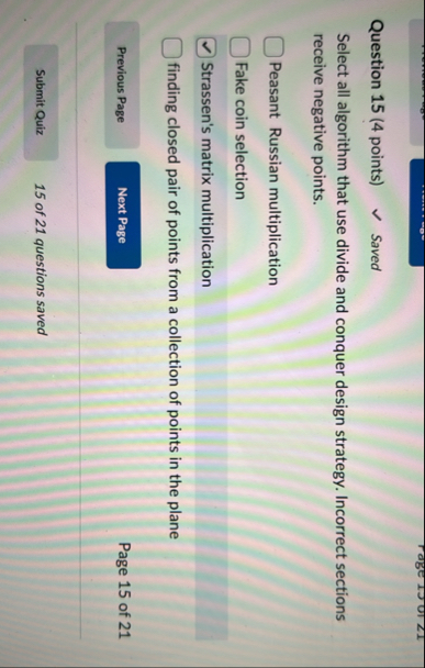 Solved Question 15 (4 ﻿points)SavedSelect all algorithm that | Chegg.com