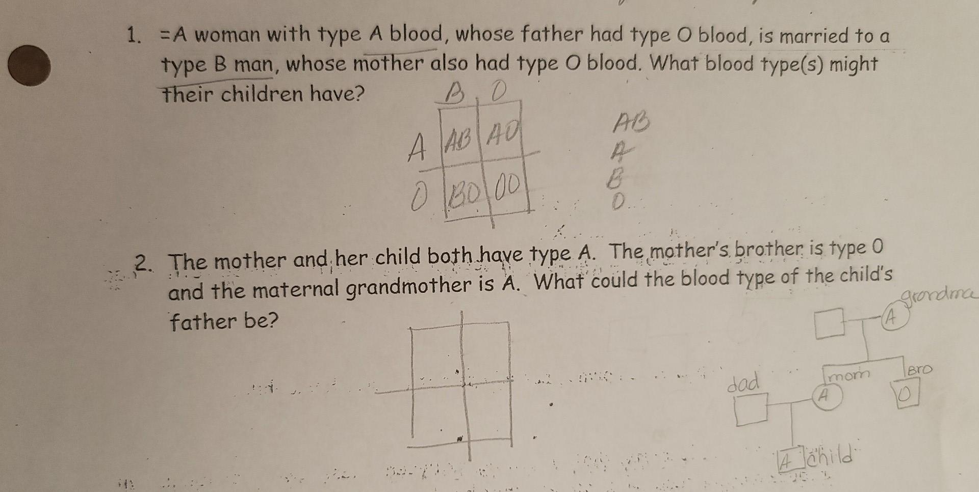 Solved 1. =A Woman With Type A Blood, Whose Father Had Type | Chegg.com