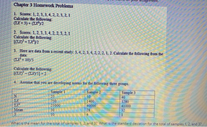 Solved 1. Scores: 1, 2, 3, 3, 4, 2, 2, 3, 2, 1 Calculate the | Chegg.com