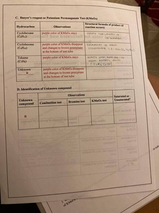 C. Baeyer's reagent or Potassium Permanganate Test | Chegg.com