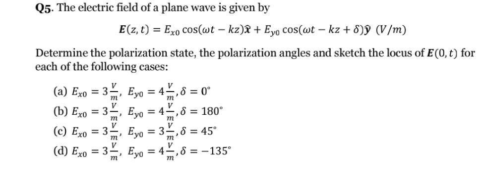 Solved Q5. The electric field of a plane wave is given by | Chegg.com