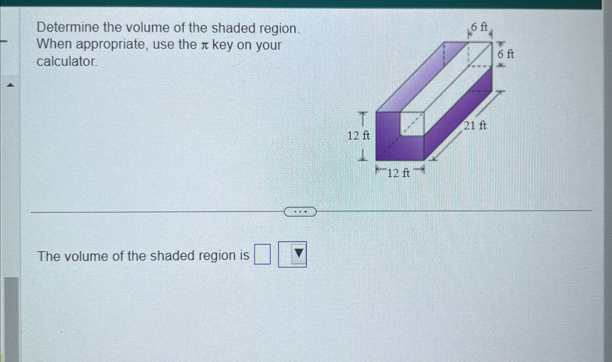 Solved Determine the volume of the shaded region. When | Chegg.com