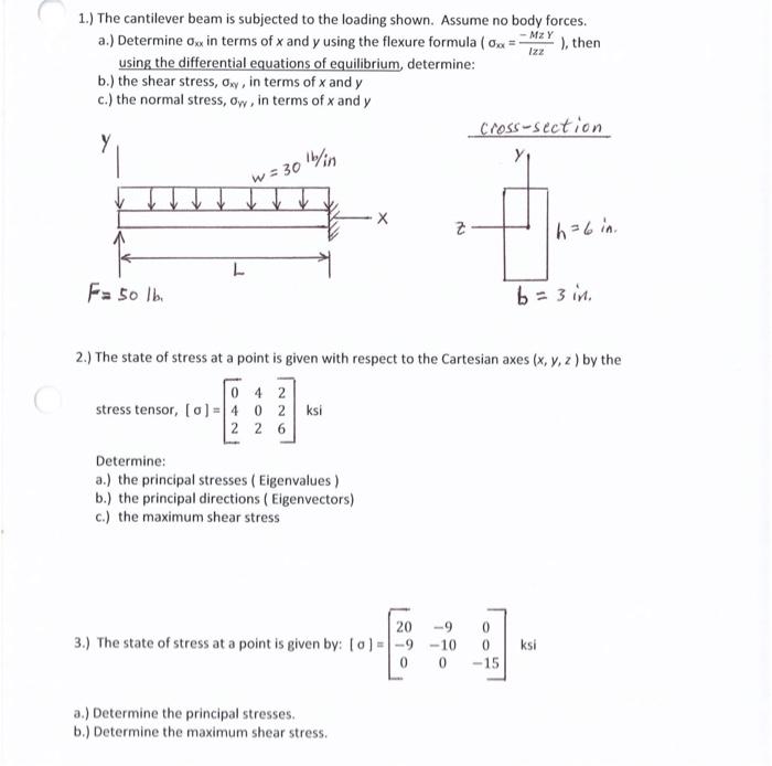 Solved 1.) The Cantilever Beam Is Subjected To The Loading | Chegg.com