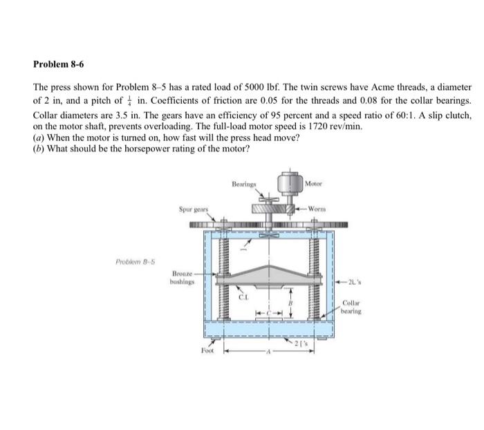 Solved The press shown for Prob. 8-5 has a rated load of