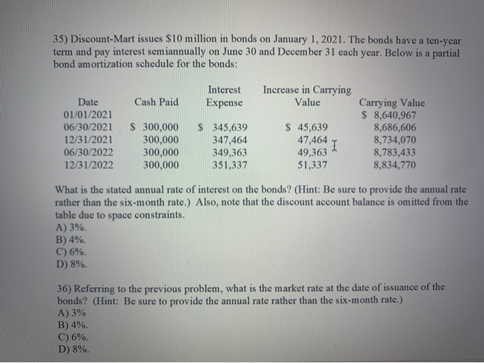 Solved 35) Discount-Mart Issues $10 Million In Bonds On | Chegg.com