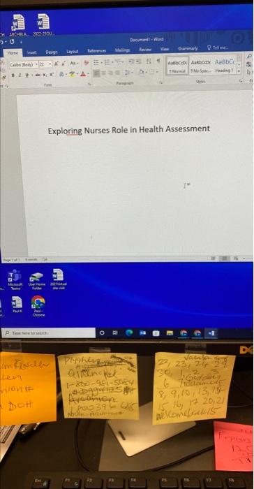 Solved Exploring Nurses Role in Health Assessment Exploring | Chegg.com