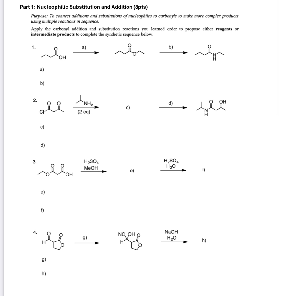 Solved Part 1: Nucleophilic Substitution and Addition | Chegg.com