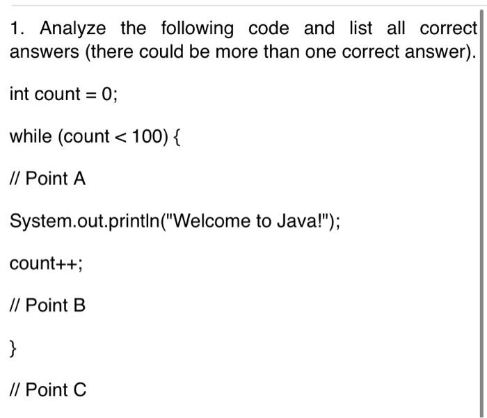 Solved 1. Analyze the following code and list all correct | Chegg.com