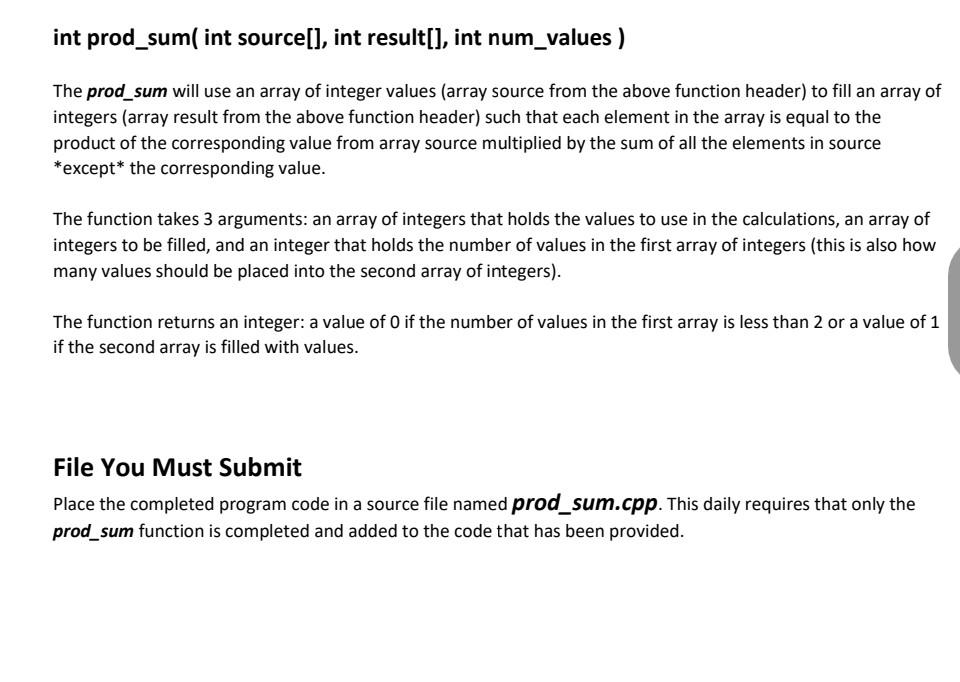 Solved //240 Daily - Product Sum Array #include | Chegg.com