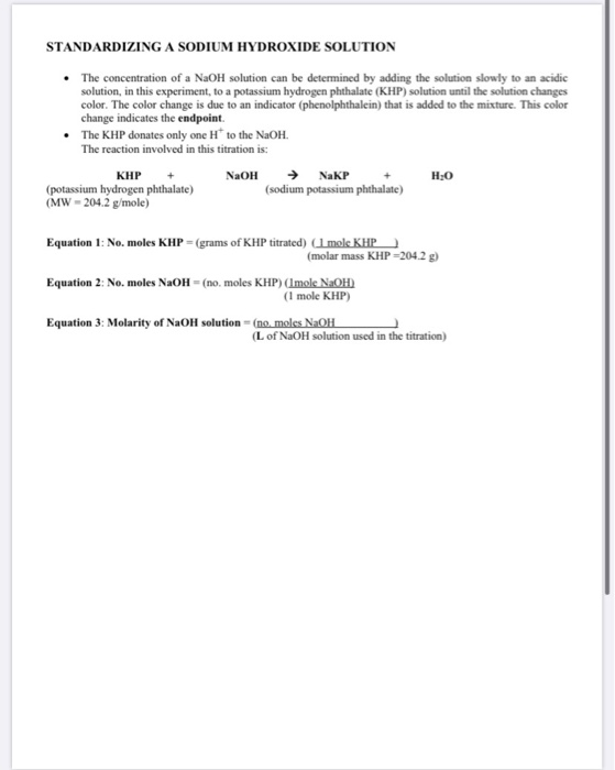Solved STANDARDIZING A SODIUM HYDROXIDE SOLUTION The