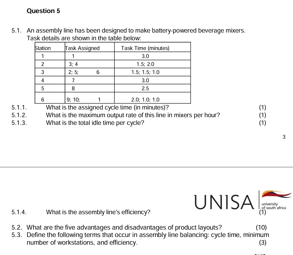 Solved Question 55.1. ﻿An assembly line has been designed to | Chegg.com