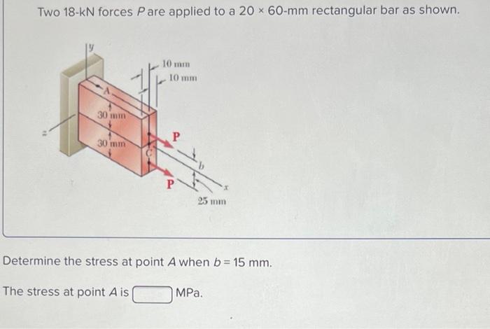Solved Two 18−kN forces P are applied to a 20×60−mm | Chegg.com