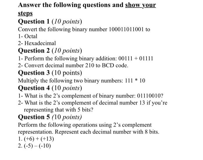 Solved I. Convert binary number to decimal (8 Points) a.