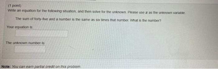 Solved (1 point) Write an equation for the following | Chegg.com