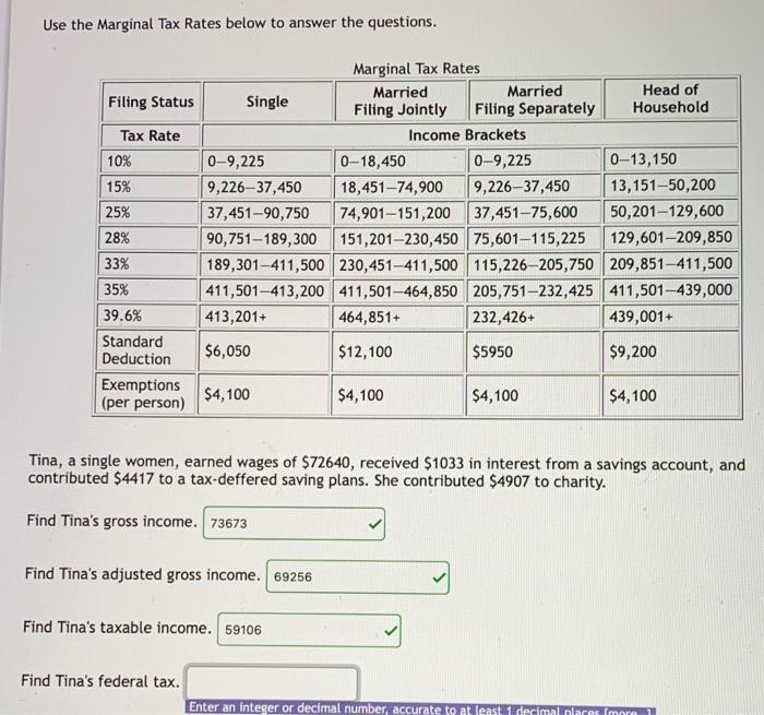 Solved Use the Marginal Tax Rates below to answer the | Chegg.com