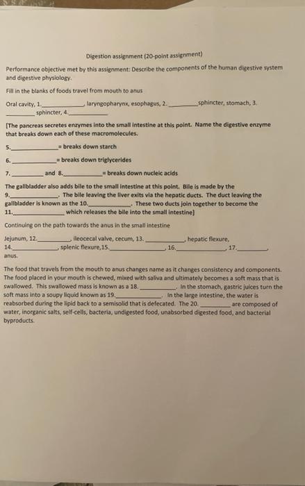 Solved Digestion assignment (20-point assignment) | Chegg.com