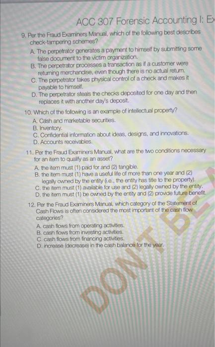 Solved ACC 307 Forensic Accounting I: E- 9. Per the Fraud | Chegg.com
