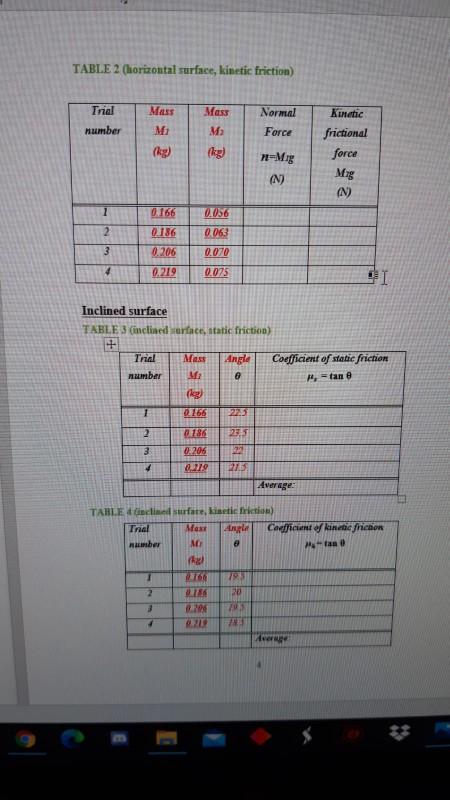 Solved 4. Results: Horizontal surface TABLE 1 (horizontal | Chegg.com