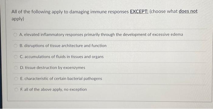 Solved All of the following apply to damaging immune | Chegg.com