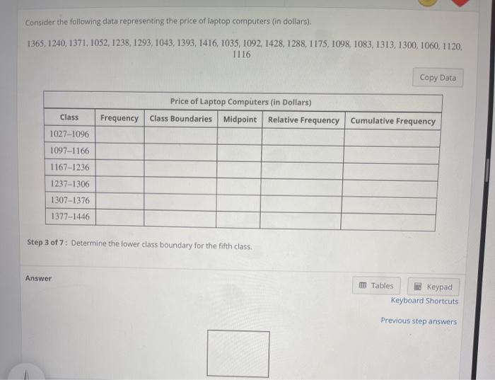 Solved Consider the following data representing the price of | Chegg.com