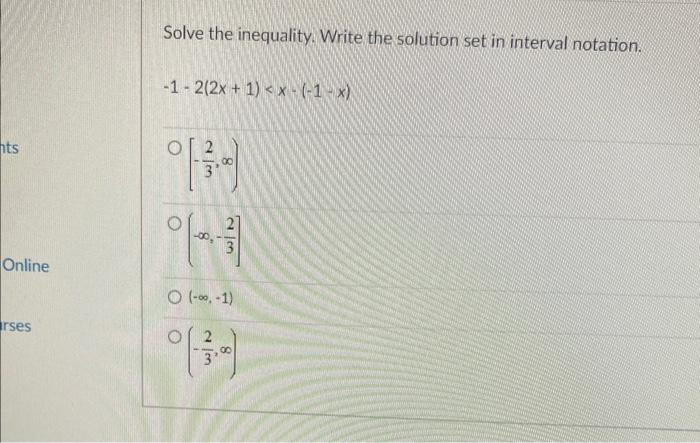 Solved Solve the inequality. Write the solution set in | Chegg.com