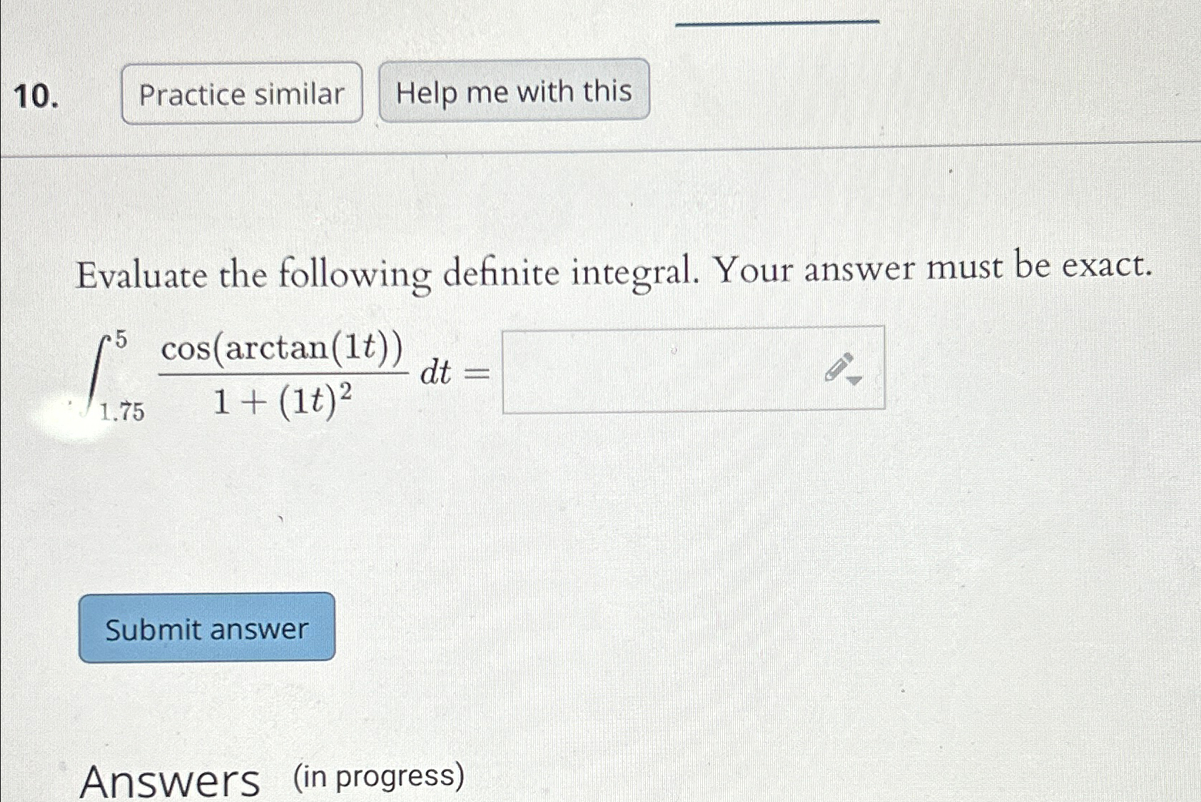 Solved Evaluate the following definite integral. Your answer | Chegg.com